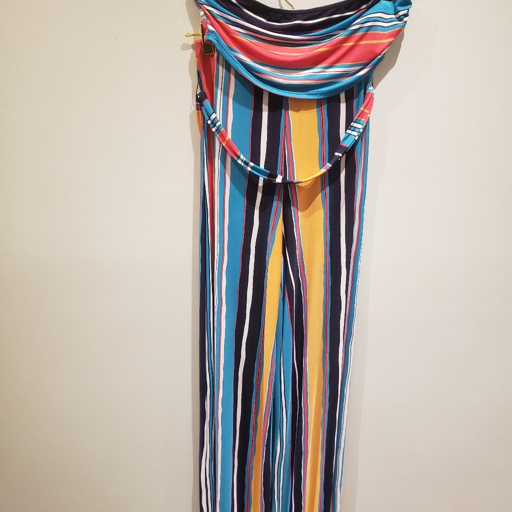 Striped Bandeau And Flare Pants Set